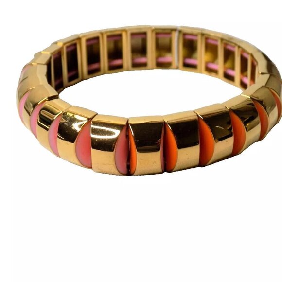 Kate Spade Stretch Bangle Bracelet Gold-tone Metal Pink Multi Sliced Scallops - Picture 4 of 4